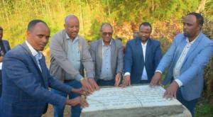 Laying the foundation stone for irrigation infrastructure in Gowedemo Kebele