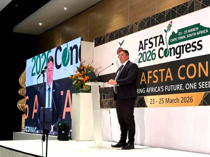 South Africa’s Minister of Agriculture, John Steenhuisen, delivers the opening address at AFSTA Congress in Cape Town