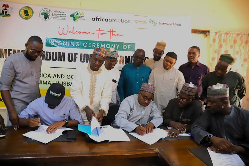 Representatives of SAA Nigeria, Gombe State Government, and project partners during the official MoU signing ceremony for the Nigeria Public-Private Partnership AI-Enabled Digital Advisory Planning (NPPP-AI-DAP) Project in Gombe State.