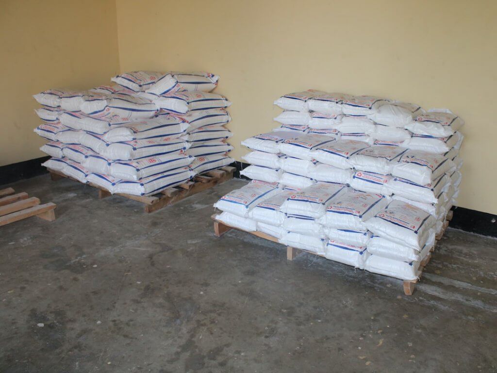 Freshly packed processed maize flour ready for distribution at Kyendagara Area Cooperative Enterprise