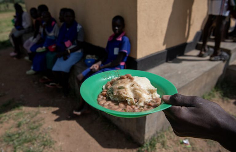 Food is served at a school in Karamoja.