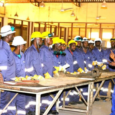 The SAA Fabricators during a training session at the Agricultural Engineering and Bioresources Engineering workshop, Institutre of Agricultural Research, Ahmadu Bello University Zaria.